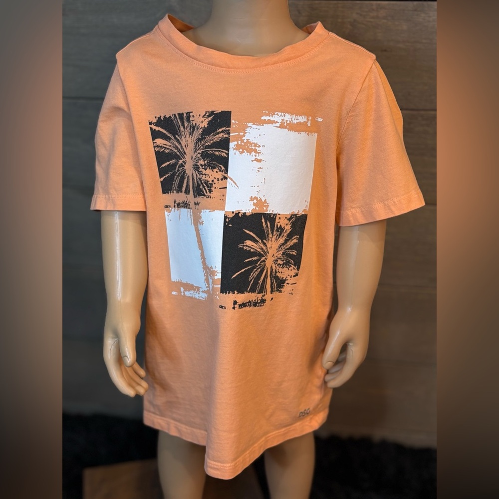 DSG Kids Orange Graphic T-Shirt Palm Tree Print Size XS 6/7 Short Sleeve Tee